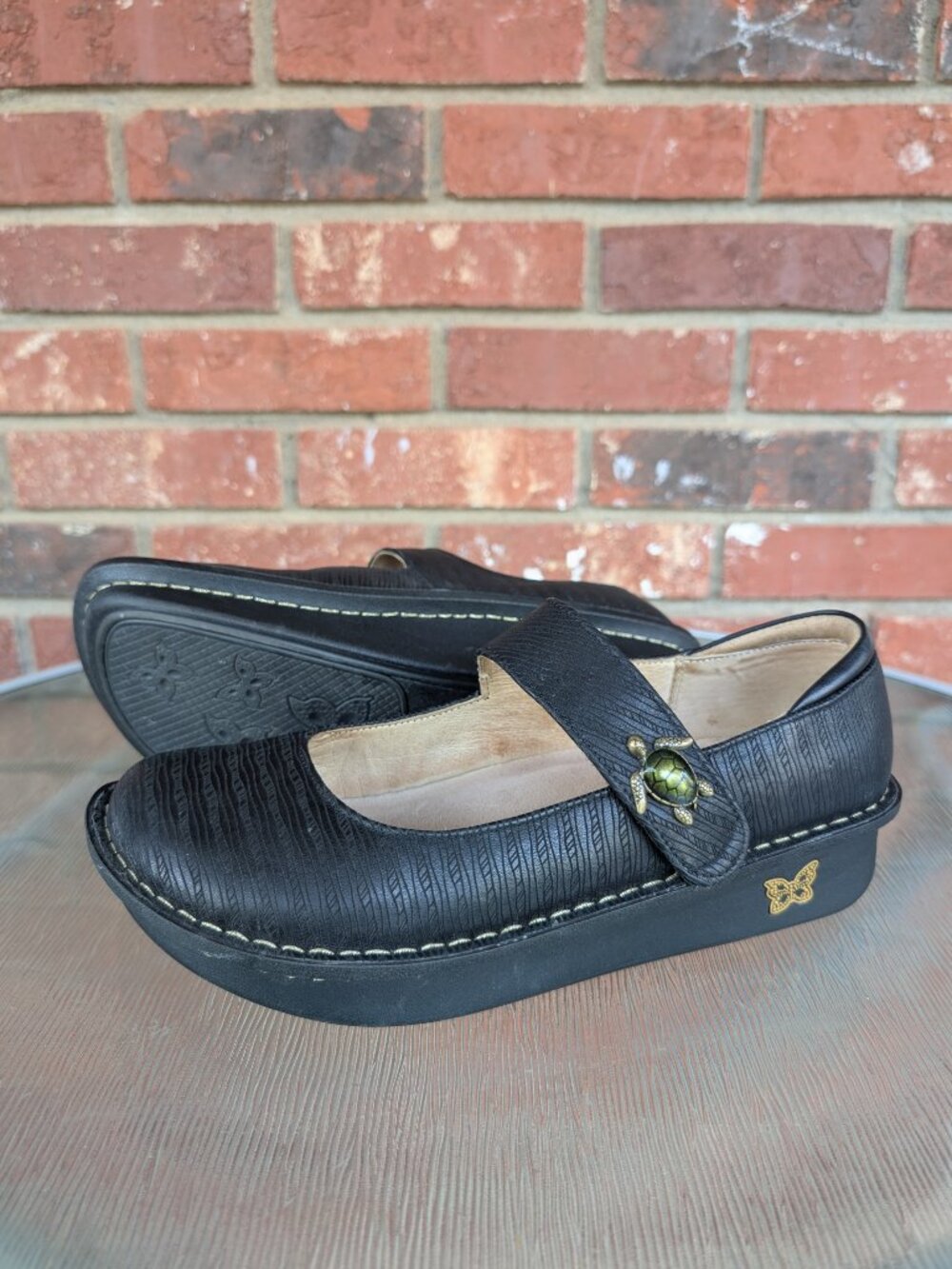 Women's Alegria Black Leather "SeaTurtle" Shoes Size 9.5 - 10